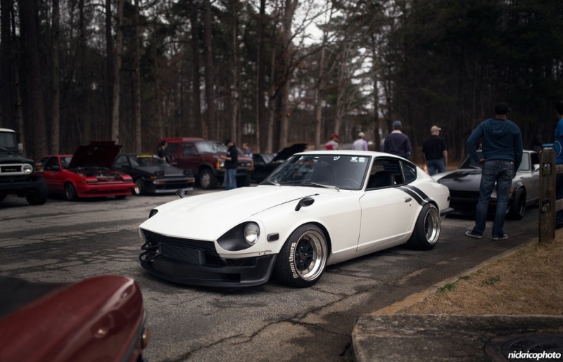trees, Datsun, street, tuning, Stance, car, Datsun 240Z, JDM, 720P, old school wheels, people, lowered