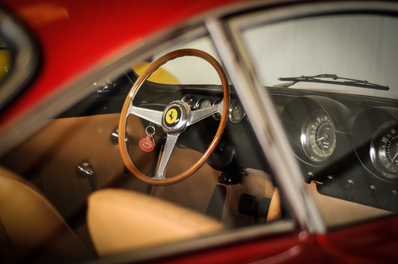 technology, Ferrari, retro styled, control panel, steering wheel, brown, transportation, indoors, grey, old car, land vehicle, motor vehicle, luxury, car interior