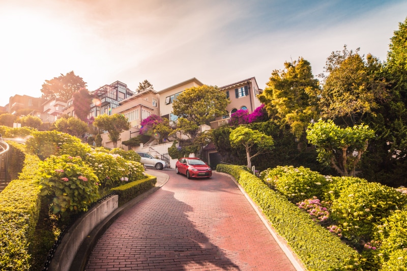 usa, mode of transportation, building Exterior, sky, road, house, outdoors, top, city, street, cloud - sky, motor vehicle, flower, icons, drivers, lombard