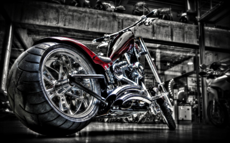 garage, stationary, gray, chrome, metal, no people, motor vehicle, bicycle, close-up, harley, land vehicle, bike, custom, indoors, speed, motorcycle, cruiser