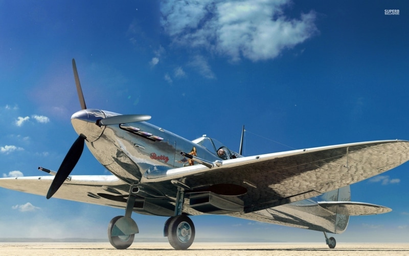 chrome, Supermarine Spitfire, clouds, 720P, airplane