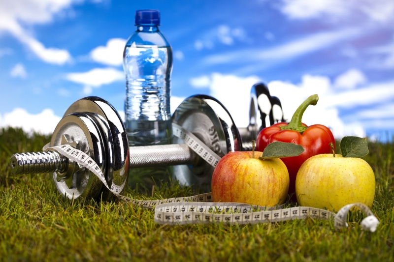 water bottle, slim, day, focus on foreground, kilogram, vitamin, equipment, apple - Fruit, sport, drink, nature, healthcare And Medicine, grass, dieting
