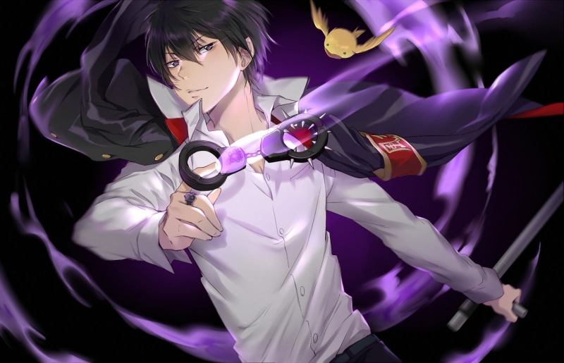 studio shot, young adult, adult, anime, real people, 720P, anime boys, lifestyles, purple, eyeglasses, Katekyo Hitman Reborn!, clothing, pink color, handcuffs