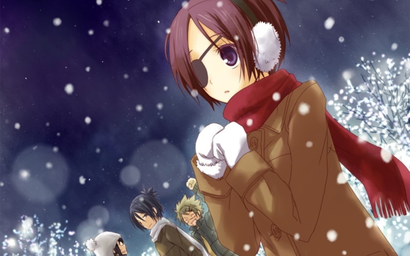holiday - event, no people, 720P, sky, night, anime girls, representation, Katekyo Hitman Reborn!, cold temperature, snowing, human representation, snow