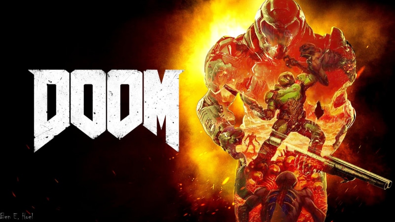 fire, red, communication, flame, event, Doomguy, yellow, food, no people, indoors, 1080P, still life, Doom (2016), glowing, digital composite, Doom, art and craft