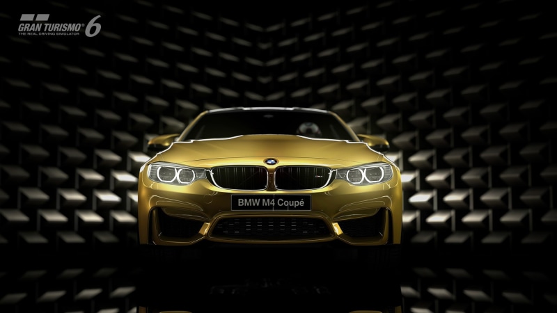 indoors, Gran Turismo 6, security, sport, 1080P, night, BMW M4 Coupe, yellow, no people, transportation, car, video games, BMW, focus on foreground, protection