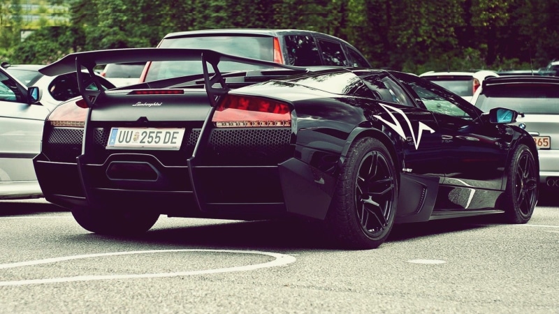 Lamborghini Murcielago LP 670-4 SV, car, motor vehicle, land vehicle, day, nature, 1080P, focus on foreground, close-up, outdoors, luxury, security, street