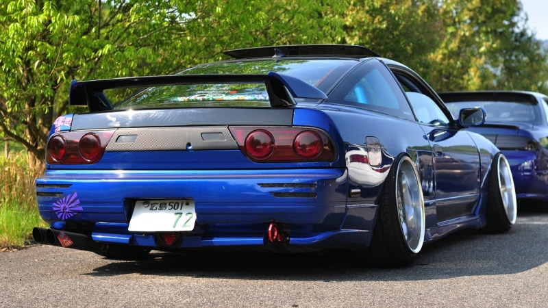 1080P, nature, sunlight, vintage car, day, JDM, city, land vehicle, stationary, coupe, motor vehicle, Nissan, Nissan 200SX, mode of transportation, blue