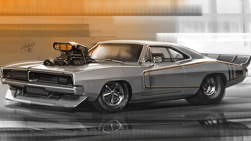 muscle cars, car, 1969 Dodge Charger R/T, digital art, 1080P