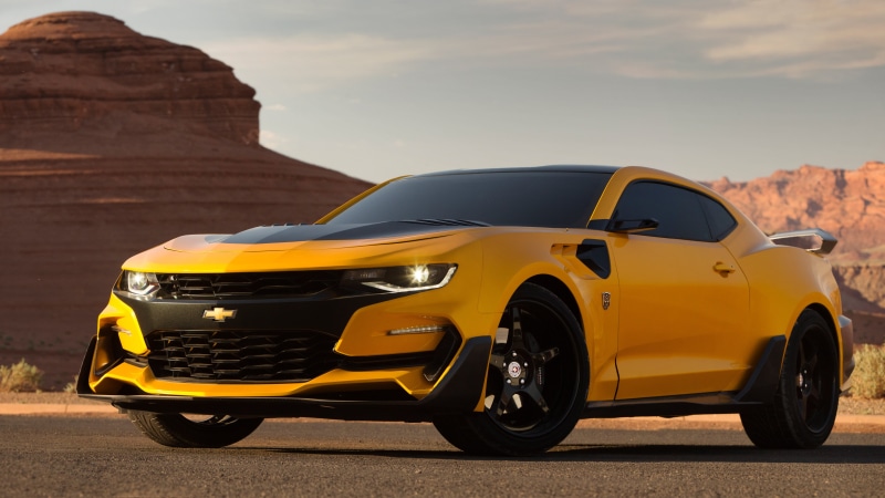 Chevrolet, The Last Knight, 5K, yellow, pavement, grey, coupe, Bumblebee, Camaro, 5K, Transformers