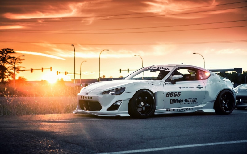 1080P, sun, tuning, sunset, white, car, toyota gt86