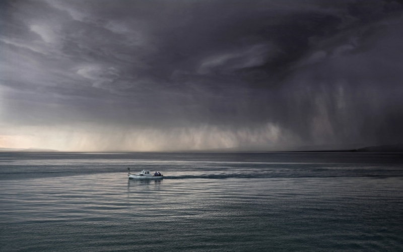 horizon, boat, outdoors, scenics - nature, beauty in nature, 1080P, mode of transportation, yacht, no people, horizon over water, mist, landscape, storm