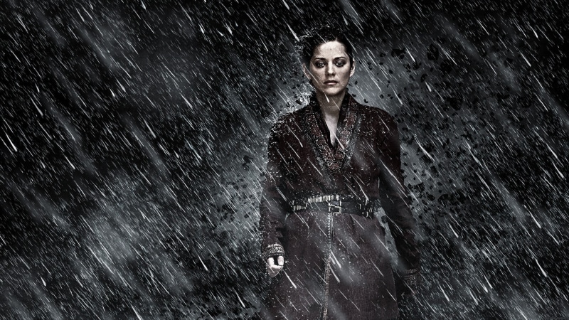 standing, front view, portrait, Marion Cotillard, The Dark Knight Rises, Miranda Tate, torrential rain, coat, one person, adult, MessenjahMatt, extreme weather