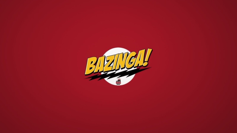 yellow, text, red background, food, illuminated, illustration, Logo, single word, 1080P, Bazinga, food and drink, communication, sign, The Big Bang Theory