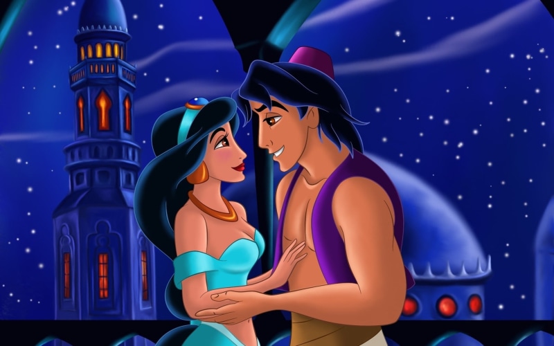 couple, alladin, 1080P, together, love, jasmine, aladdin, forever, walt disney, background
