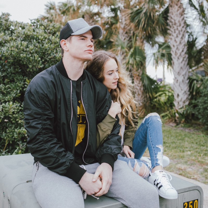 outdoors, casual clothing, bonding, young men, teenage boys, palm tree, teenager, two people, leisure activity, emotion, seth, togetherness, sits, doyle
