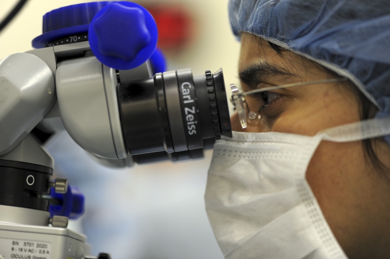 men, medical, indoors, eye, looking, person, operation, looking through an object, technology, 1080P, eye test equipment, adult, glasses, people, procedure