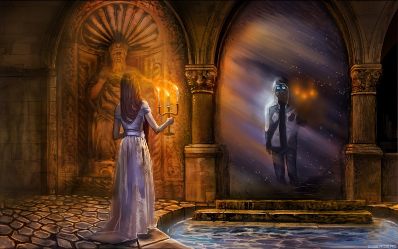 building, artwork, statue, full length, gas masks, fantasy art, architecture, Vitaly S Alexius, pillar, built structure, creativity, place of worship, belief