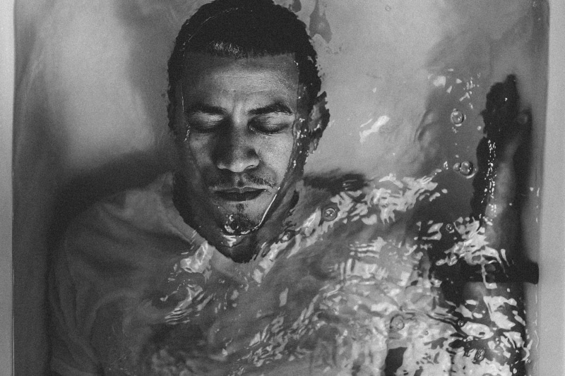 youth, human, headshot, waist up, soak, beautiful woman, soaking, 5K, contemplation, guy, fashionable, wear, people, portrait, male, casual, fashion, water