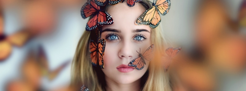 Watching, Butterflies, hand, Focus, assorted, color, beautiful woman, child, human body part, beautiful people, Woman, body part, human face, one person
