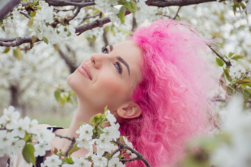 natural, pink, flowering plant, one person, beauty, woman, portrat, pink color, eye, gorgeou, headshot, young, hairstyle, young women, pink hair, female