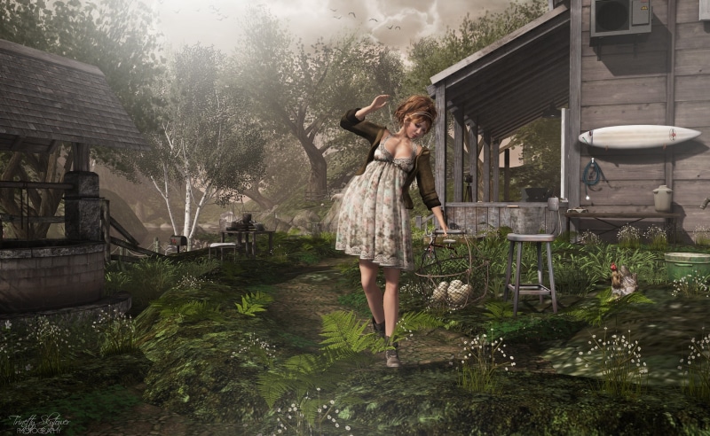 day, Breakfast, building exterior, 3D, secondlife, leisure activity, architecture, human arm, built structure, Farm, eggs, Digital, walking, one person