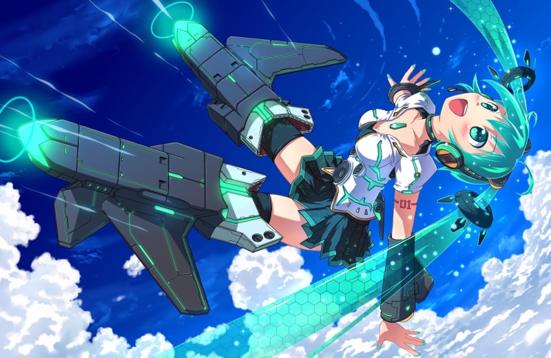 representation, blue, blue hair, water, creativity, cloud - sky, skirt, outdoors, clouds, green color, digital composite, male likeness, no people, Vocaloid