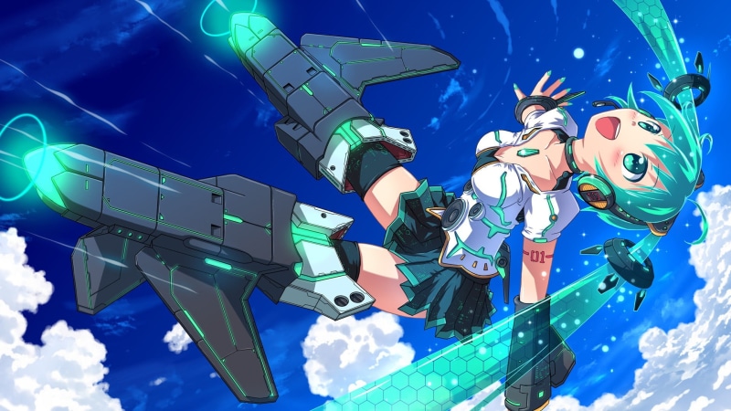 skirt, crossover, clouds, Vocaloid, twintails, anime girls, 1080P, flying, anime, Hatsune Miku, blue hair, Strike Witches