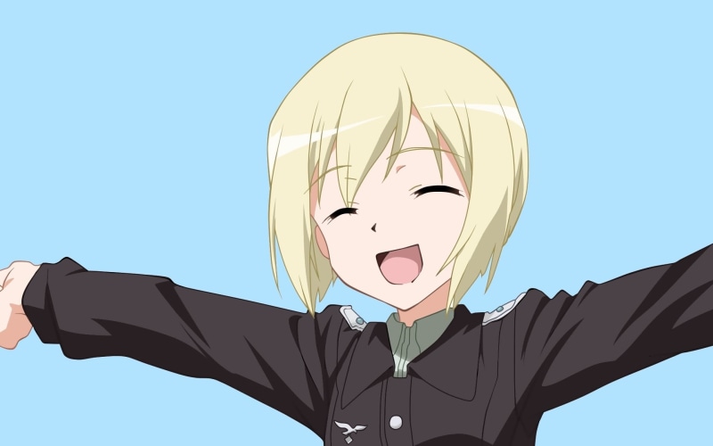 real people, sky, front view, girl, low angle view, erica hartmann, anime, representation, human representation, portrait, character, art and craft, copy space