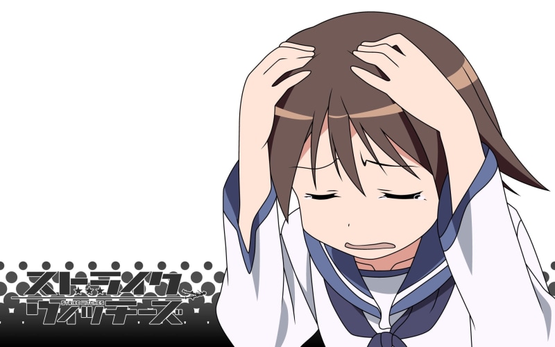 character, head, outdoors, day, communication, clear sky, brunette, anime, female, strike witches, sky, white background, white color, hands, girl, technology