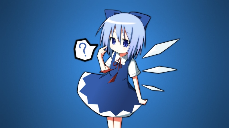 human representation, front view, close-up, Touhou, day, simple, blue background, Cirno, creativity, girl, no people, art and craft, colored background