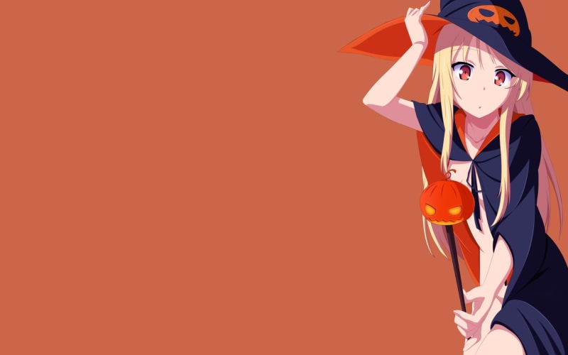 anime, witch, anime girls, shiina, orange background, 1080P, halloween, background, girls, mashiro, blonde, shiina mashiro, orange