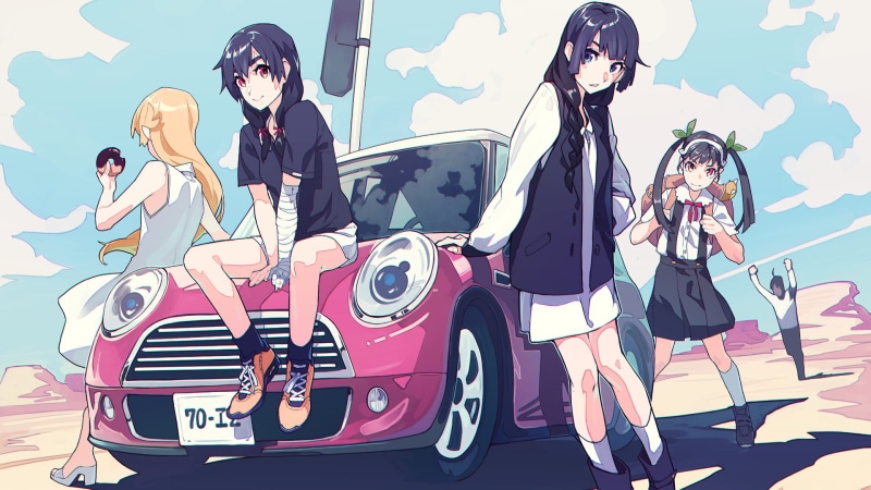 group of people, rock music, togetherness, lifestyles, Hachikuji Mayoi, arts culture and entertainment, transportation, Oshino Shinobu, Kanbaru Suruga