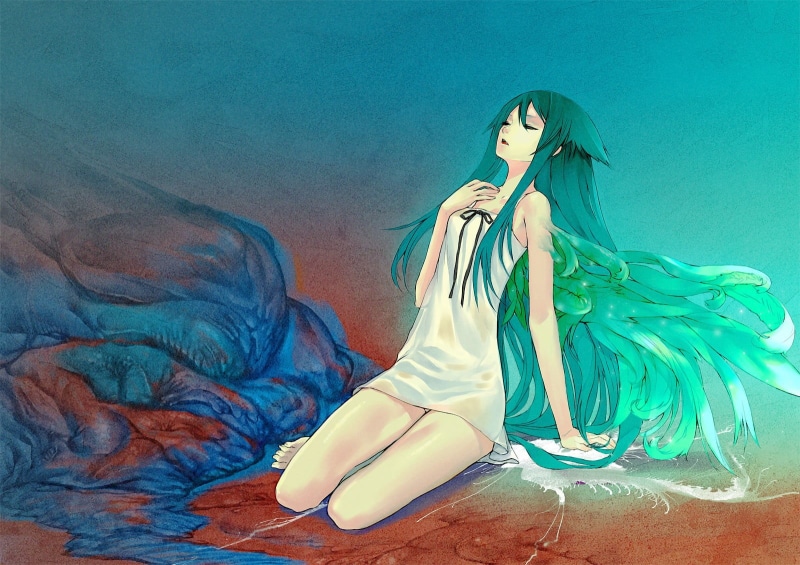 women, beauty, human representation, turquoise colored, adult, nature, females, fashion, dress, one person, creativity, young adult, anime, haute couture