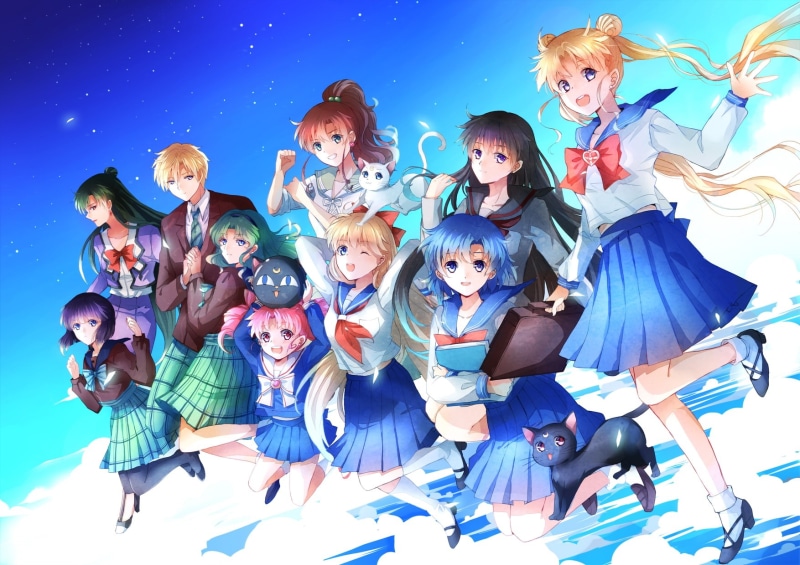 blue, tsukino usagi, adult, togetherness, aino minako, crowd, childhood, happiness, 720P, large group of people, real people, fun, women, tomoe hotaru