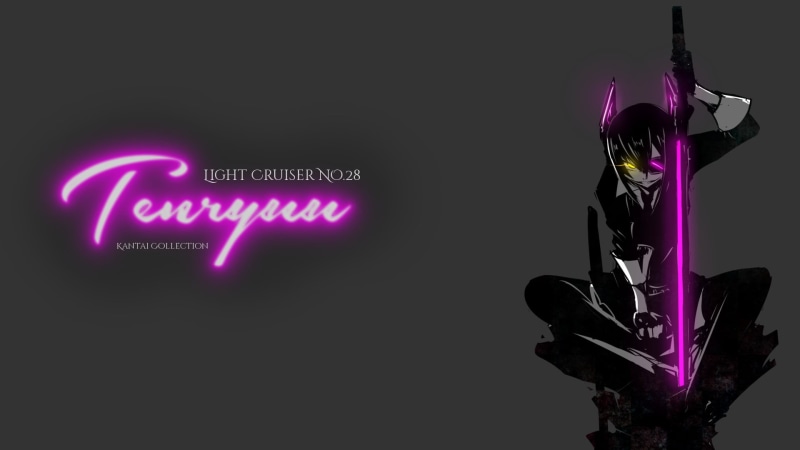 light, night, Kantai Collection, anime, purple, pink color, 1080P, western script, creativity, lighting equipment, Tenryuu (KanColle), dark, black, illuminated