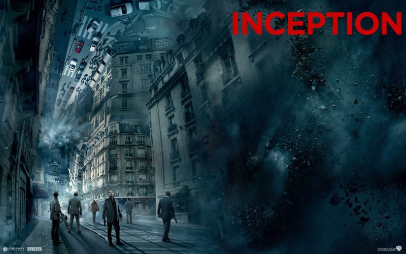 group of people, communication, building exterior, extreme weather, snow, cold temperature, tv, men, outdoors, movies, Inception, winter, building, screenshot