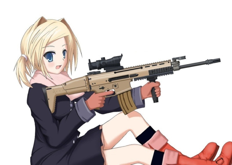anime, 480P, anime girls, weapon, FN SCAR, gun