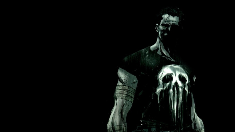 black, black background, Frank Castle, human bone, copy space, illustration, man, The Punisher, holding, obscured face, art and craft, people, fear, waist up