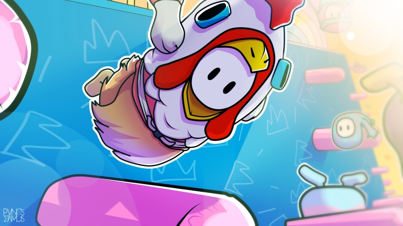 fall guys, game posters, illustration, Pink (artist), digital art, blue, artwork, 2K, PanosStamo, digital