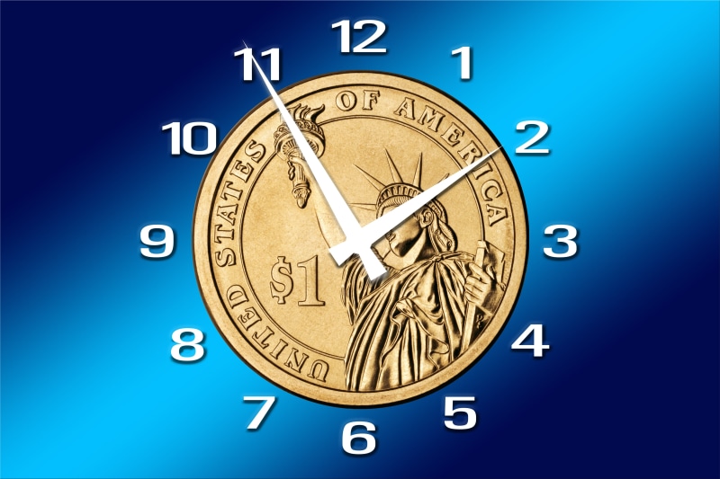 metal, money, clock, loss, dollar, insolvency, illustration, recession, speculate, blue, forward, suspension of payments, 4K, date of goods, forex, gold