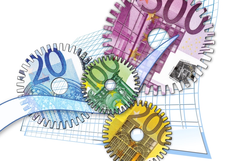 paper currency, bull market, speculate, gear, still life, insolvency, funds, euro, globalization, machine, suspension of payments, forward, company, capital