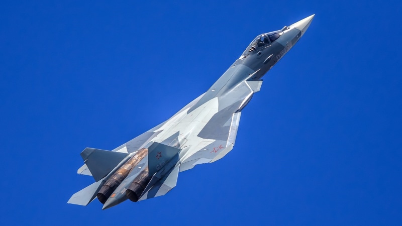 sukhoi su-57, flying, t-50, aerospace industry, mid-air, sukhoi, fighter aircraft, jet aircraft, air force, airplane, nature, transportation, sky, blue