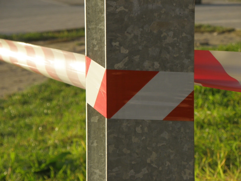 pole, plant, competition, sign, tape, land, cordon tape, white, red, warning, outdoors, close-up, nature, no people, designation, Security, grass, security tape