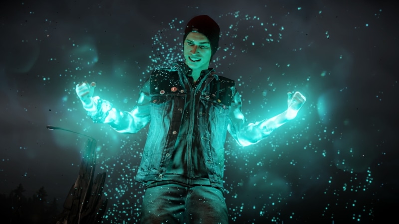 green color, s, young women, video games, front view, holding, standing, indoors, top, Infamous: Second Son, 1080P, illuminated, arts culture and entertainment