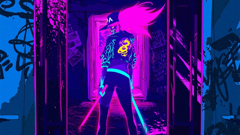 4K, light blue, cyberpunk, entertainment, pink, 4K, neon, yellow, game characters