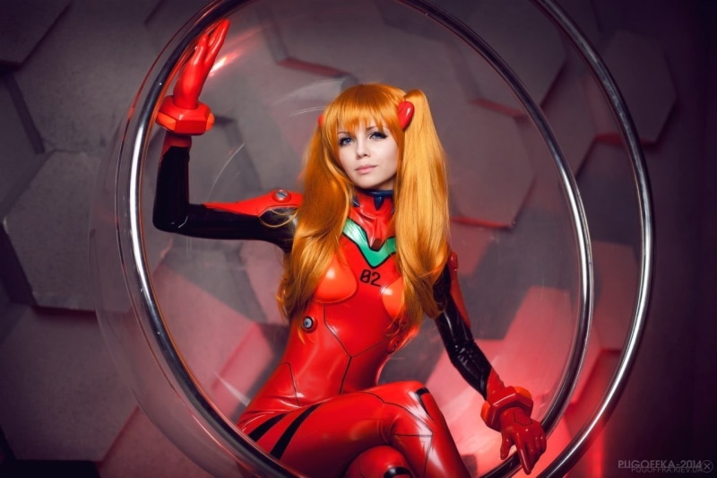 glamour, looking at camera, dyed red hair, sitting, adult, redhead, Asuka Langley Soryu, beautiful woman, latex, hair, long hair, Frosel, human hair, dyed hair