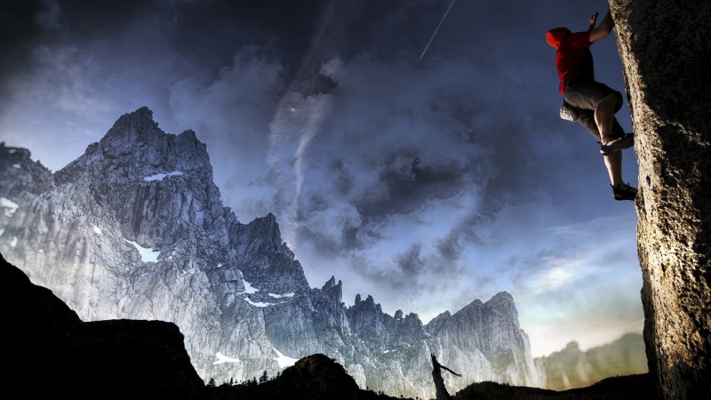 adventure, sign, nature, challenge, courage, beauty in nature, mountain range, hooded, red, clambering, determination, mountains, sport, communication