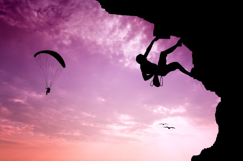 extreme, paraglider, silhouette, real people, sky, mountain, animal, bird, freedom, sunset, goal, insurance, the sky, vertebrate, landscape, animal themes