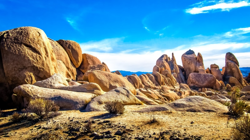 Jumbo, stone - Object, big, shadow, dirt, hike, usa, desert, landscape, sky  landscape, orange, 4K, scenics, blue  california, blue, joshua  tree  national  park